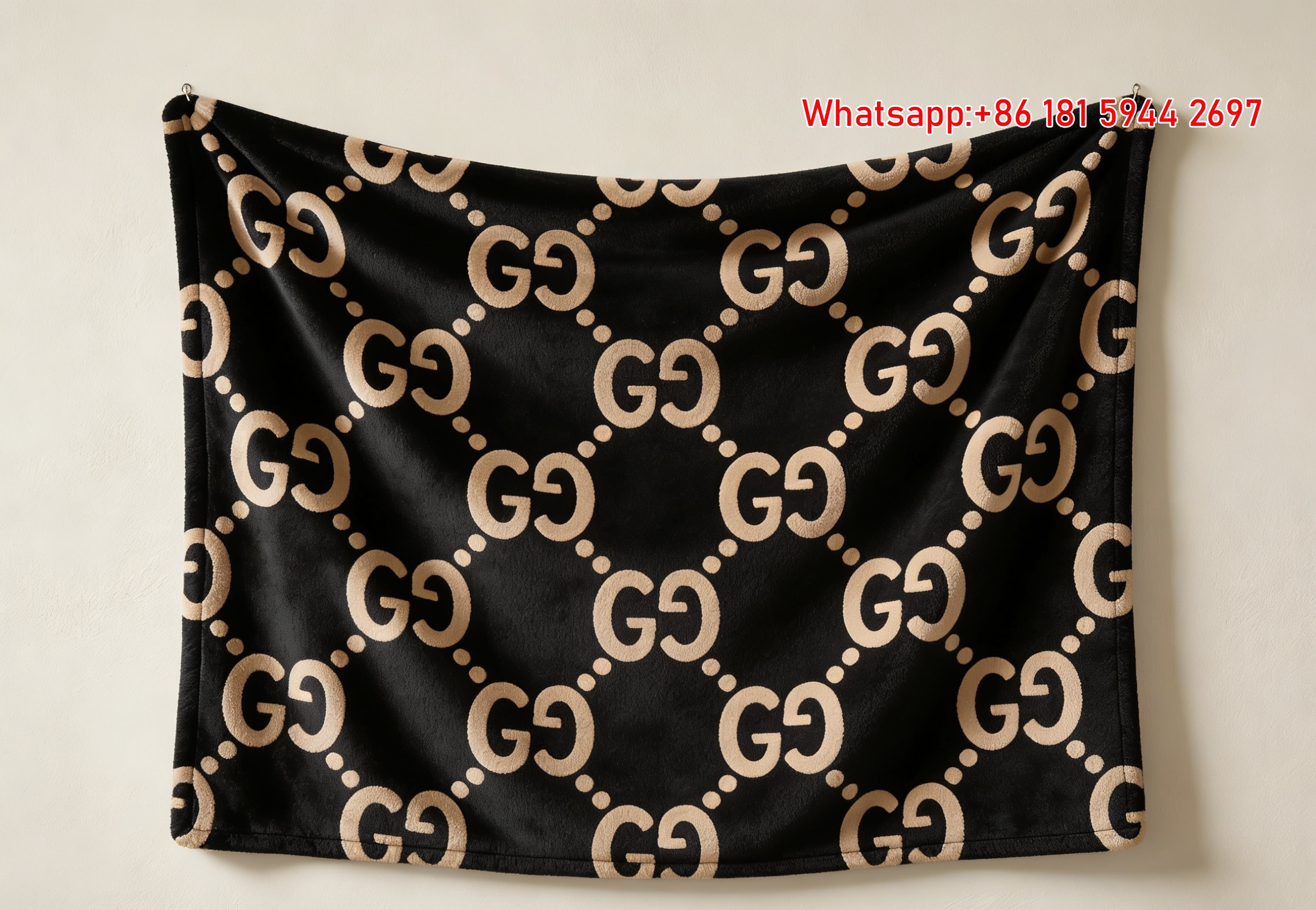 Black Gold GG Monogram Flannel Blanket Wall Hanging Decor Gucci throw blanket IMG_2532